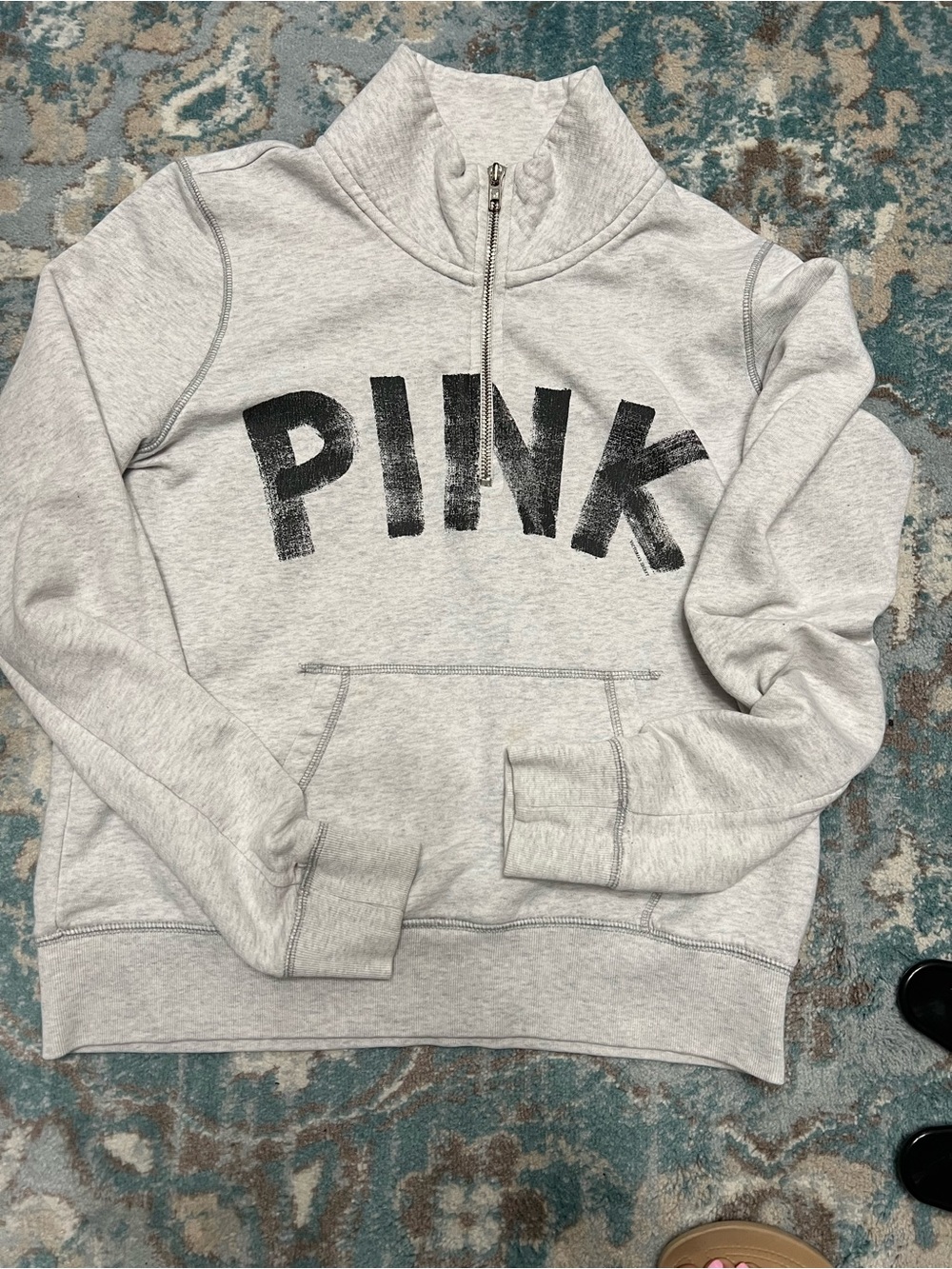 PINK Victoria's Secret Light Gray Top with Black Logo Accents